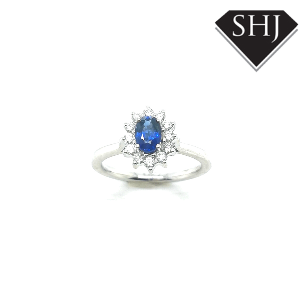 18ct White Gold Sapphire and Diamond Cluster Ring
