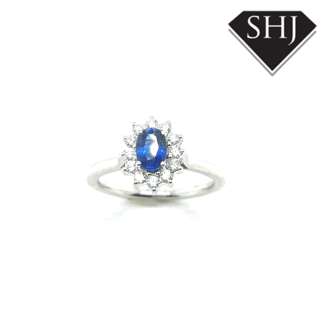 18ct White Gold Sapphire and Diamond Cluster Ring