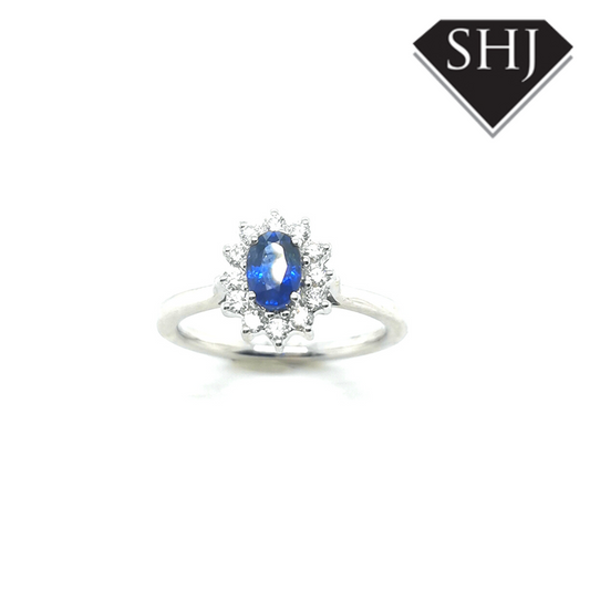 18ct White Gold Sapphire and Diamond Cluster Ring