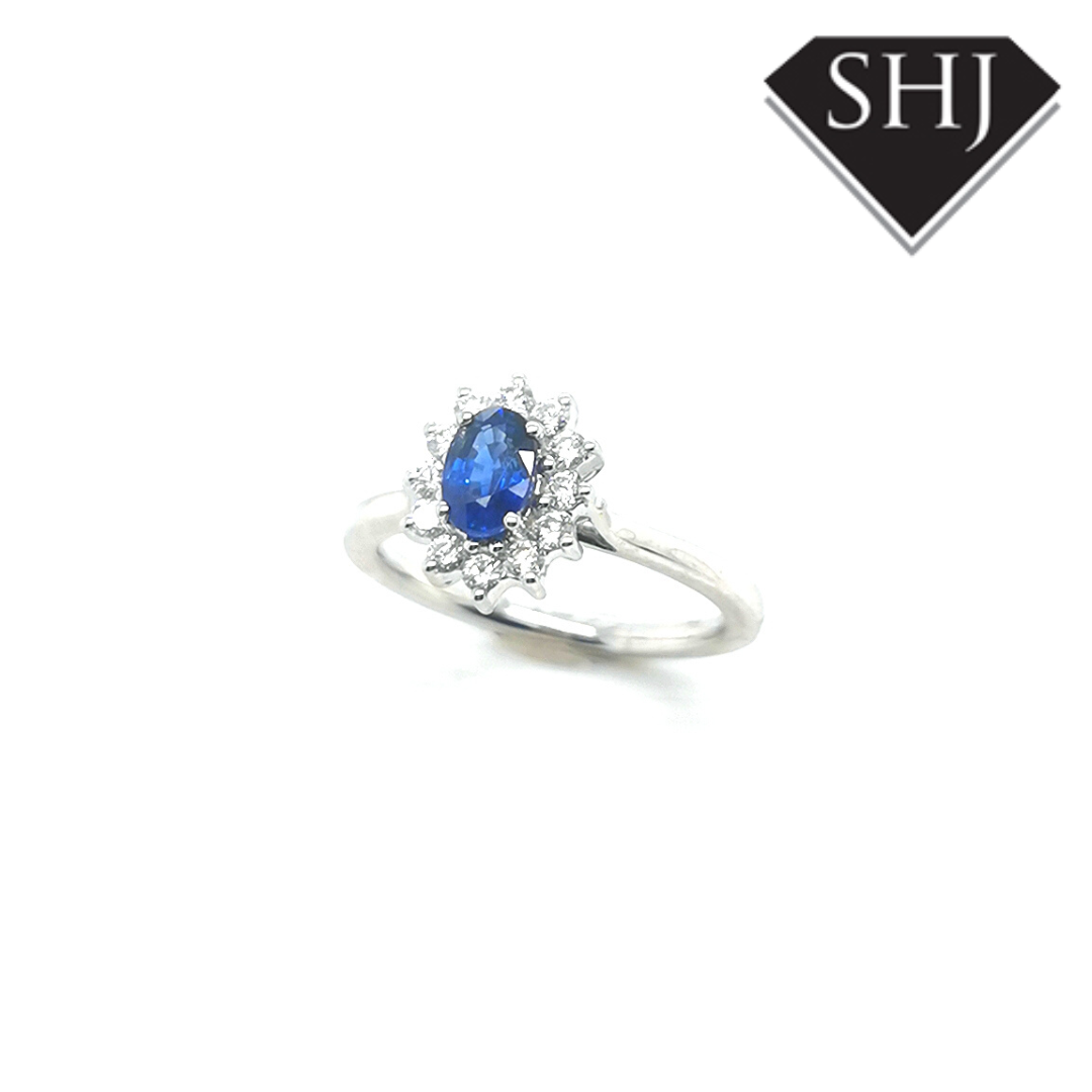 18ct White Gold Sapphire and Diamond Cluster Ring