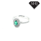 18ct White Gold Emerald and Diamond Halo Ring 0.38ct