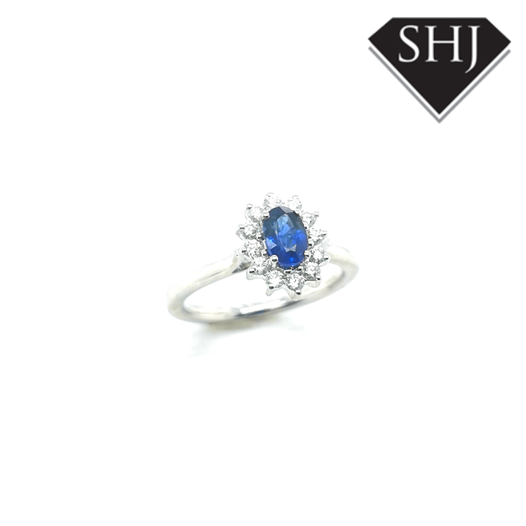18ct White Gold Sapphire and Diamond Cluster Ring