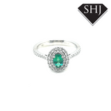18ct White Gold Emerald and Diamond Halo Ring 0.38ct