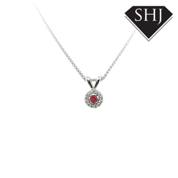 18ct White Gold Ruby and Diamond Pendant
