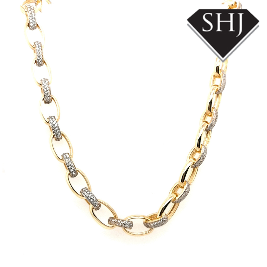 Silver Gold plated CZ Link Necklace