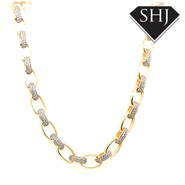 Silver Gold plated CZ Link Necklace