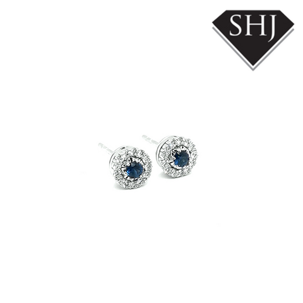 18ct White Gold Diamond and Sapphire Earring