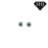 18ct White Gold Diamond and Emerald Earring