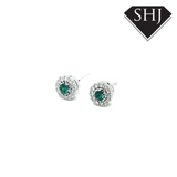 18ct White Gold Diamond and Emerald Earring