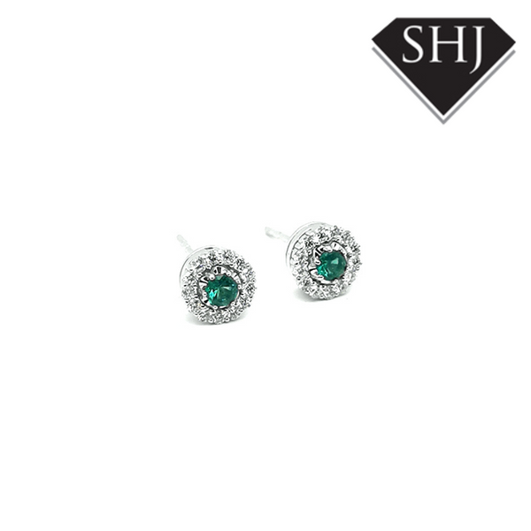 18ct White Gold Diamond and Emerald Earring