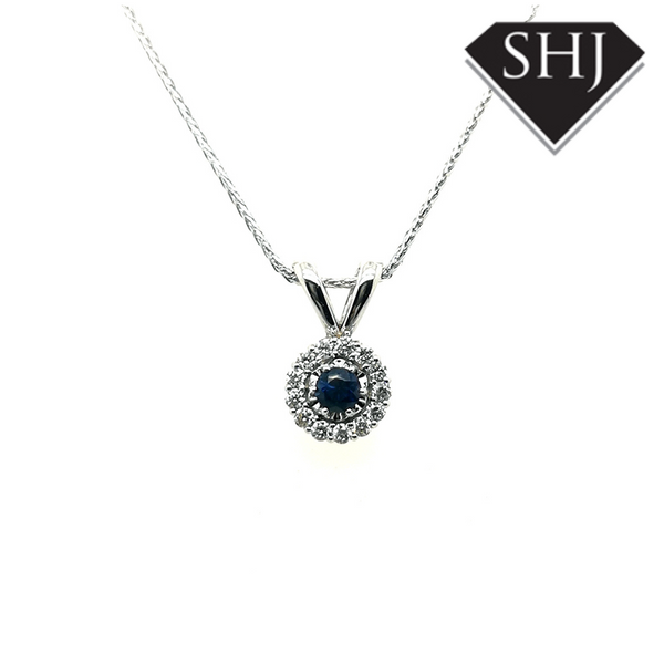 18ct White Gold Diamond and Sapphire Pendant