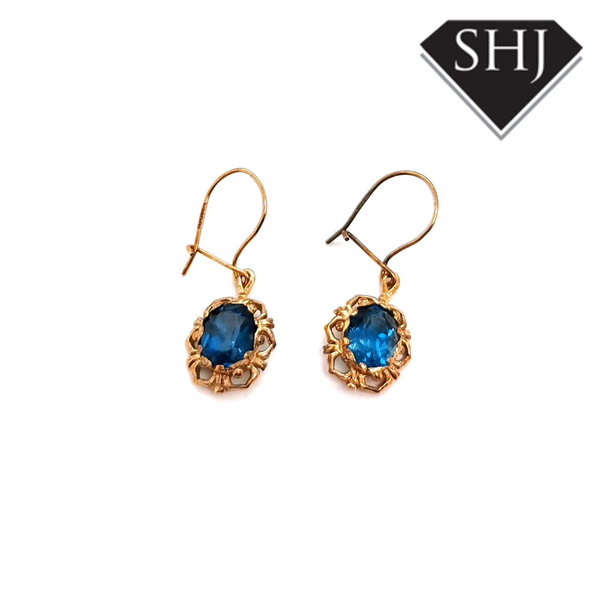 9ct Yellow Gold Blue Stone Earrings
