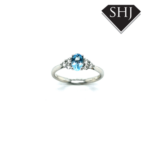 9ct White Gold Aqua and Diamond Ring 0.20