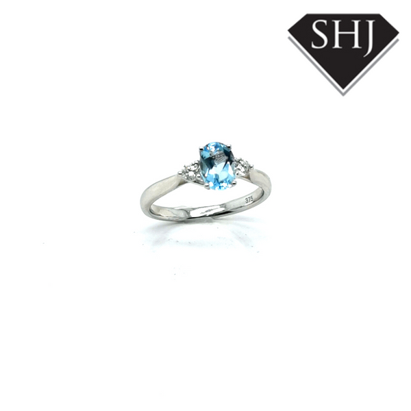 9ct White Gold Aqua and Diamond Ring 0.15