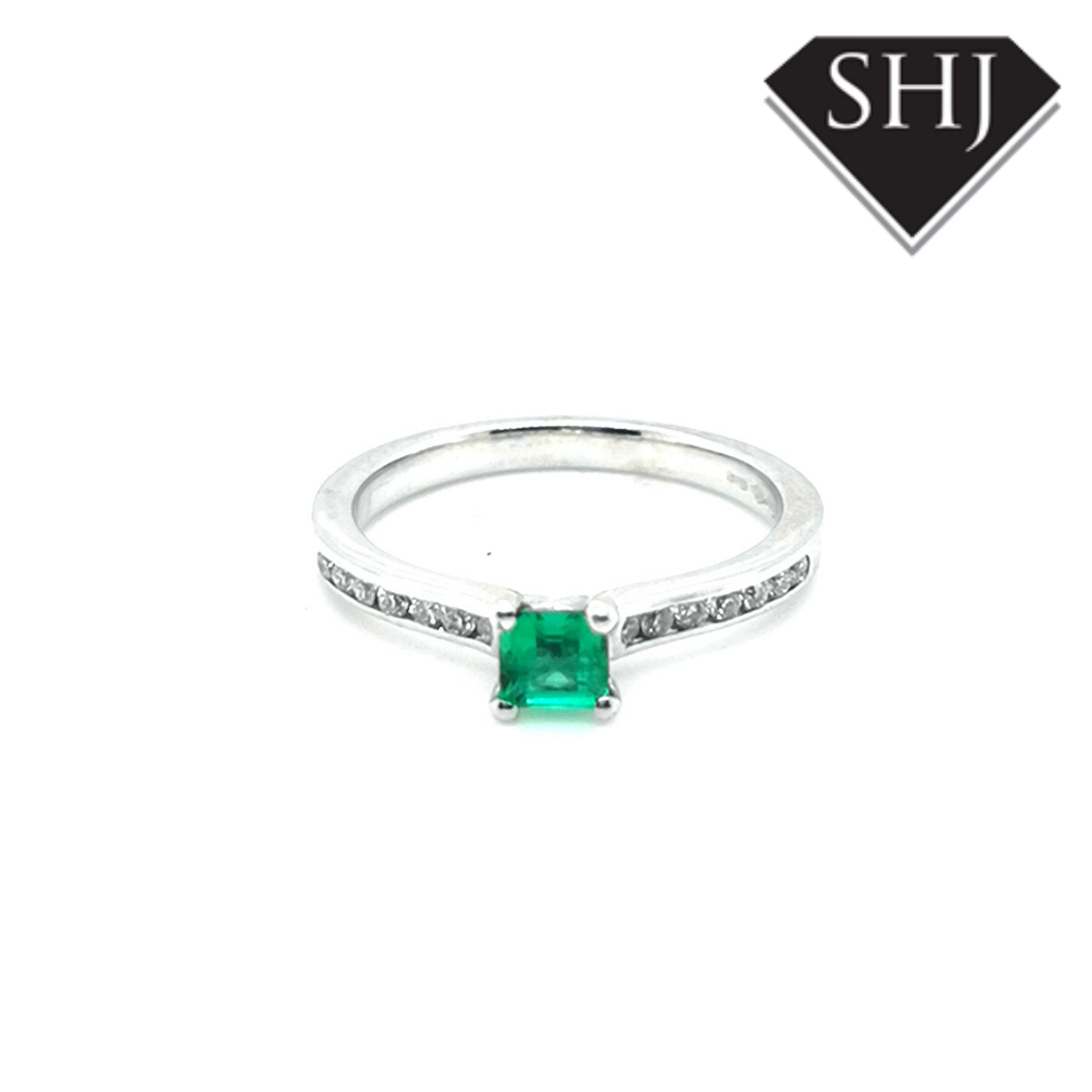 Platinum Emerald and Diamond Ring