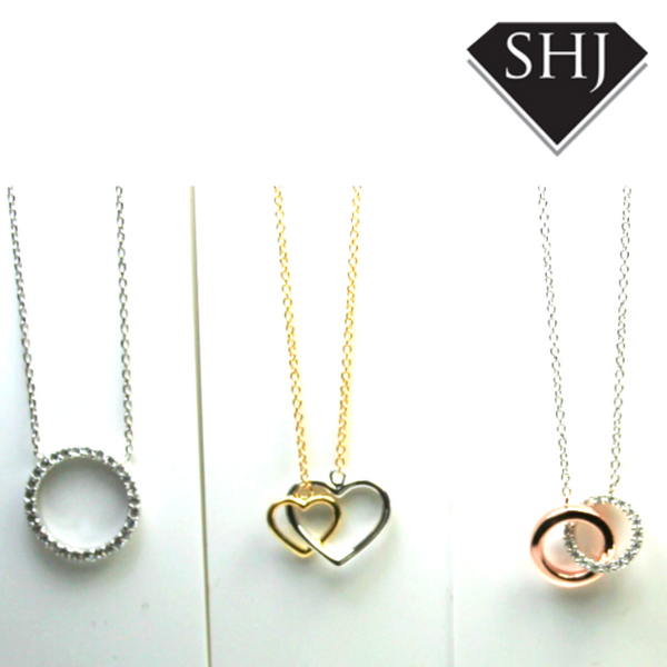 9ct Yellow and White Gold Hearts Necklace