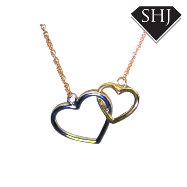 9ct Yellow and White Gold Hearts Necklace