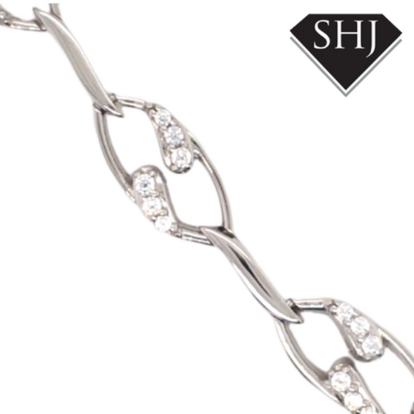 Silver Open Link with Diamanté Necklace
