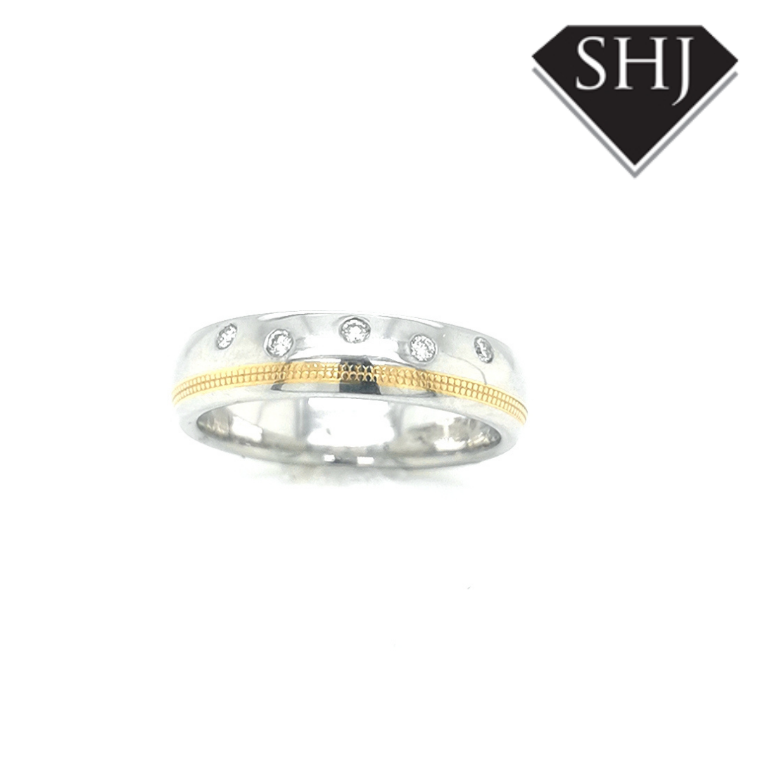 Platinum Diamond Set band with 18ct yellow gold stitching