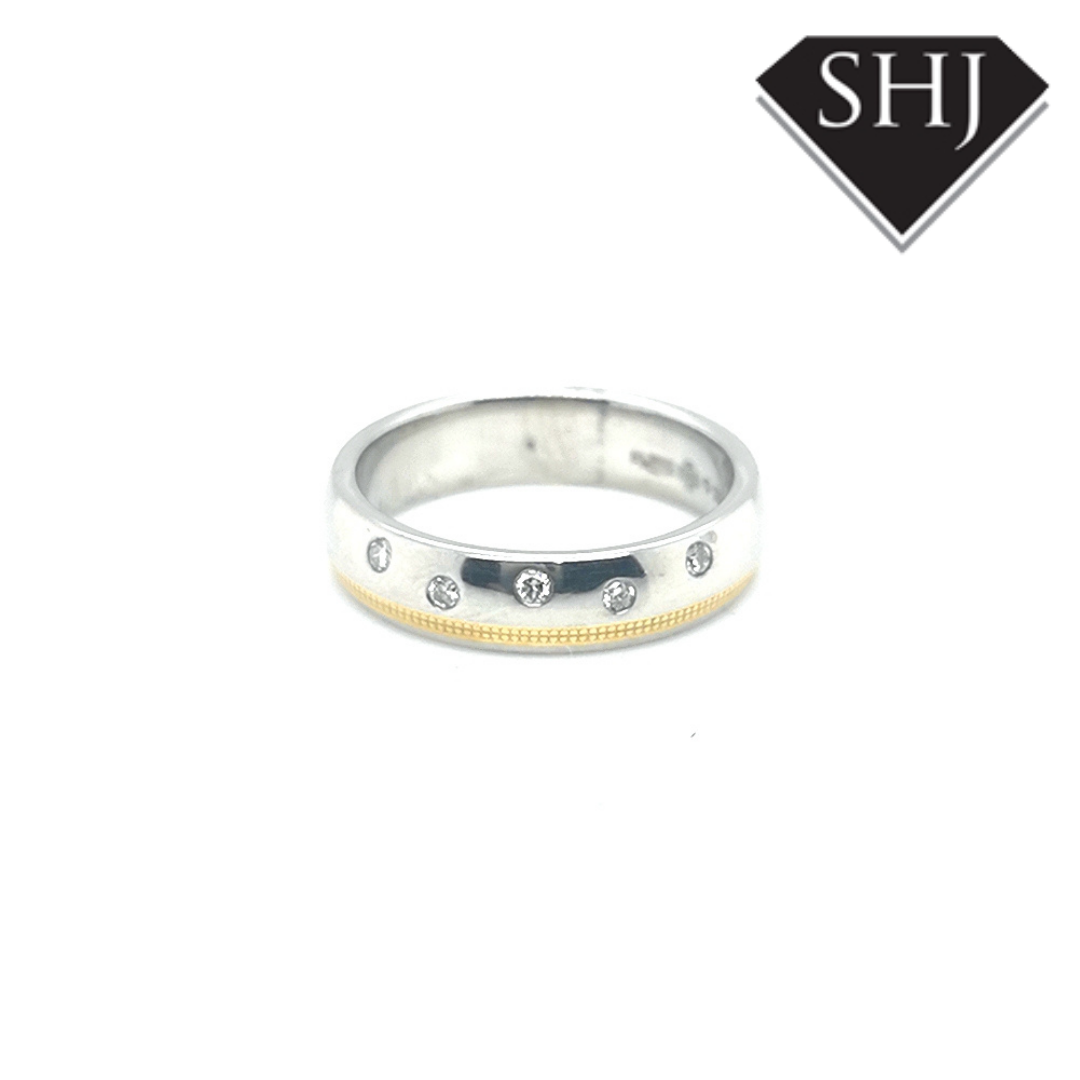 Platinum Diamond Set band with 18ct yellow gold stitching