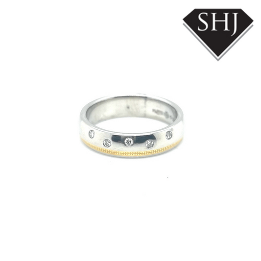 Platinum Diamond Set band with 18ct yellow gold stitching